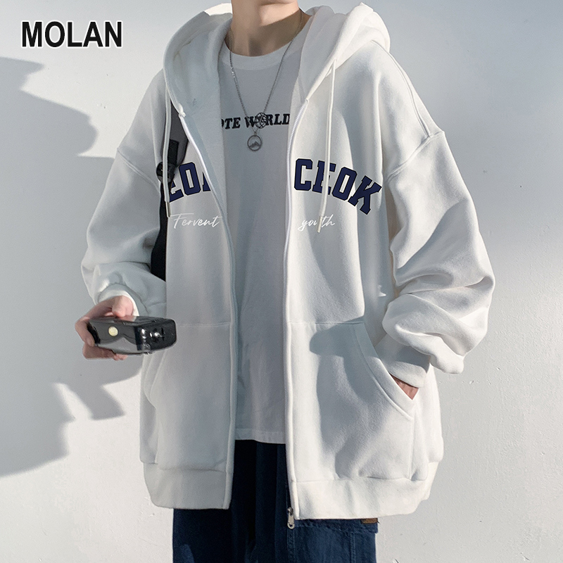 MOLAN Cardigan Áo Khoác Nam Mùa Đông lông cừu Tuổi Teen Áo nỉ có mũ rộng