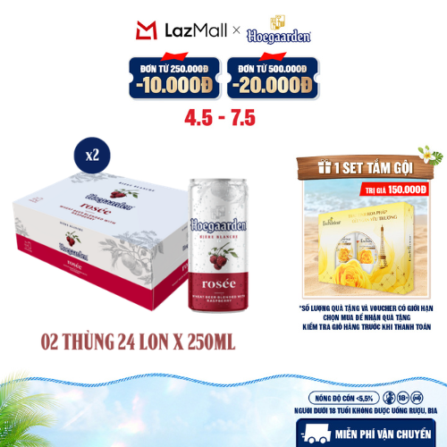 Combo 2 Thùng 24 Lon Bia Hoegaarden Rosée (250ml/lon) - Sản Phẩm Mới