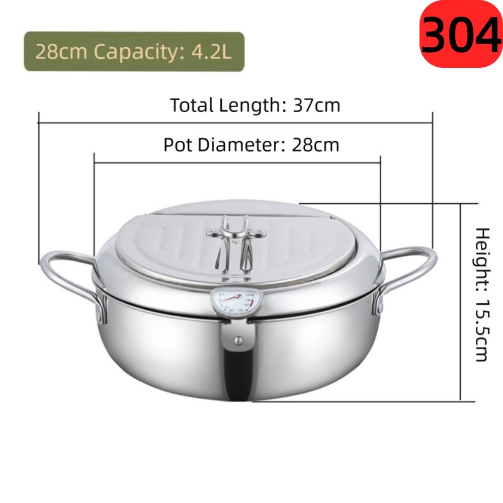 PZJBDI SHOP thép không gỉ Nồi chiên sâu Nhiệt kế Tiếng Nhật Chảo chiên sâu Dày lên có nắp Chảo chiên tempura Bếp Gas Cảm Ứng - 2
