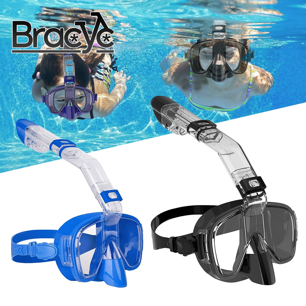 Snorkel Mask Foldable Anti-Fog Diving Mask Set with Full Dry Top System