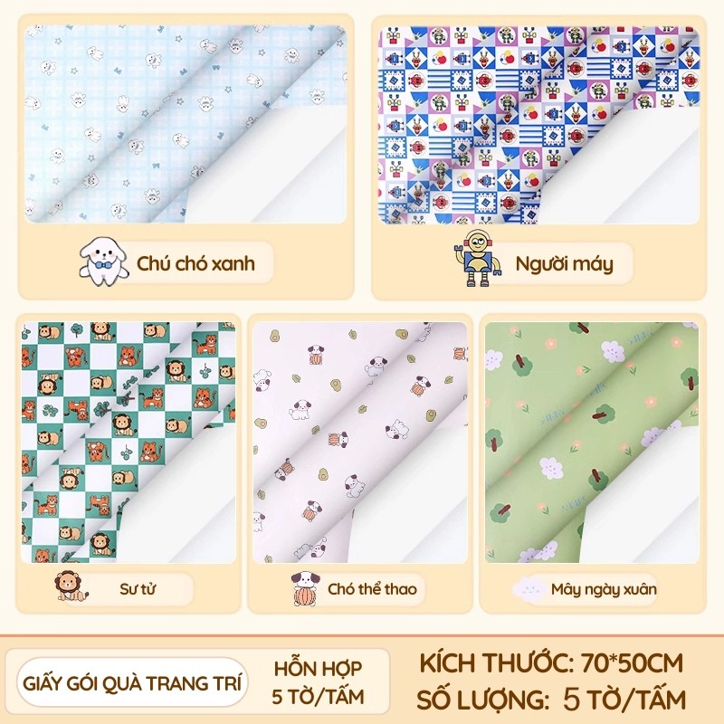 Giấy gói quà 2 mặt chống thấm phong cách vintage mẫu mã đa dạng dễ thương lý tưởng bọc quà và gói hoa Noel.