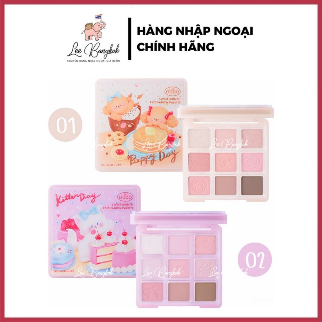  Bảng Phấn Mắt 9 Ô Odbo Kitten Day & Puppy Day Mèo & Cún Con Cho Mắt Má Hồng Thái Lan OD2024 