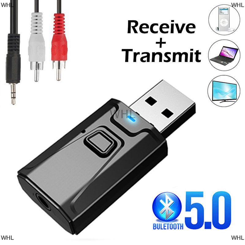 WHL Bộ thu phát Mini USB Bluetooth 5.0 Bộ chuyển đổi âm thanh nổi AUX 3.5mm cho TV máy vi tính