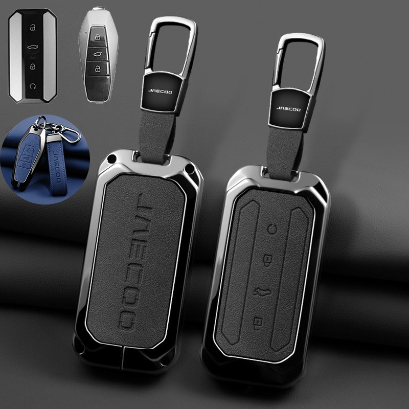 Hợp kim kẽm chính hãng Nubuck & da lộn xe thông minh vỏ chìa khóa từ xa Bìa chủ nút Keychain Ốp bảo vệ điện thoại khóa vỏ cho jaecoo J5 J6 jaecoo 5 6 EV 2024 2025 2026