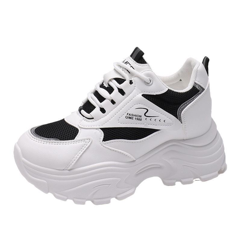 Women's Sports Shoes with Height-Increasing Padded Soles High-Top Sneakers Made of High-Quality Soft Leather Fashionable Style Easy to Coordinate 00-33 - 3
