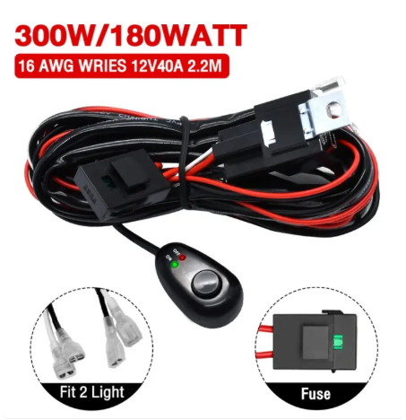 Wiring Harness Kit with Relay and Switch for Fog Lights, Spotlights, Off-Road Lights, Led Lights, 12V 180Watt, Supports 2 Leds, Led Light Bar Wiring Harness, 3 Lead Universal Led Wiring Harness with 12V 40A Relay and Two Control Switches for Switching bet ราคา 175 บาท*ส่งฟรี