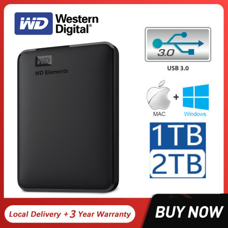 WD Elements 1TB/2TB USB 3.0 Portable Hard Drive with Warranty