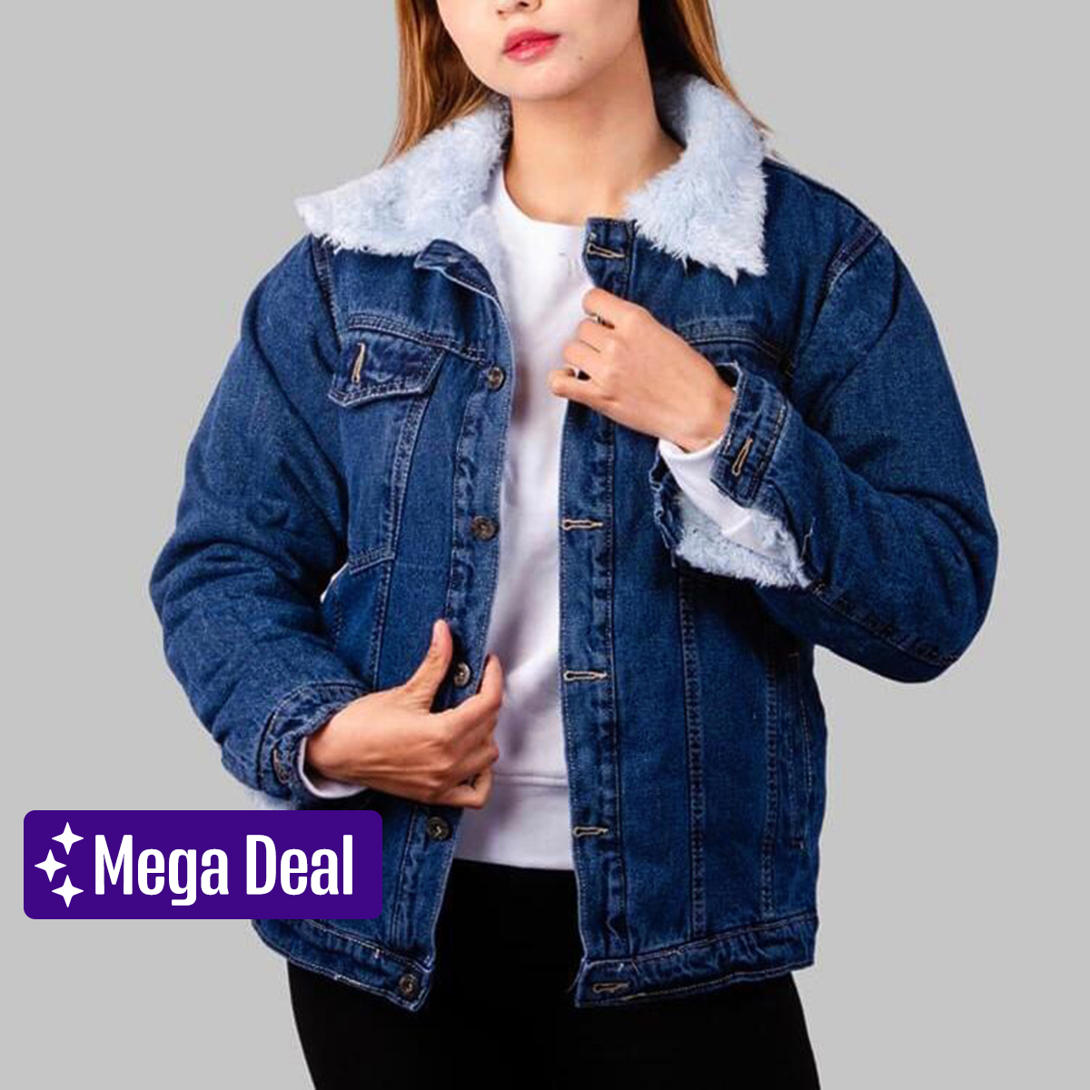 Stylish Denim Fur Jacket For Girls