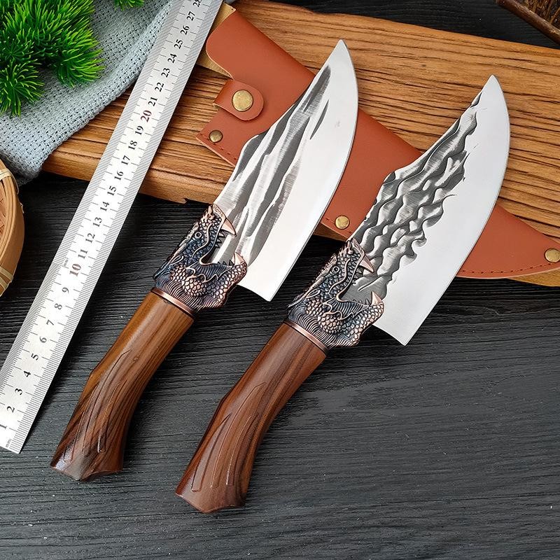 มีดแล่เนื้อ PG29 มีดเลาะกระดูกด้ามไม้แท้ 26.5CM มีดอเนกประสงค์แถมซองหนัง