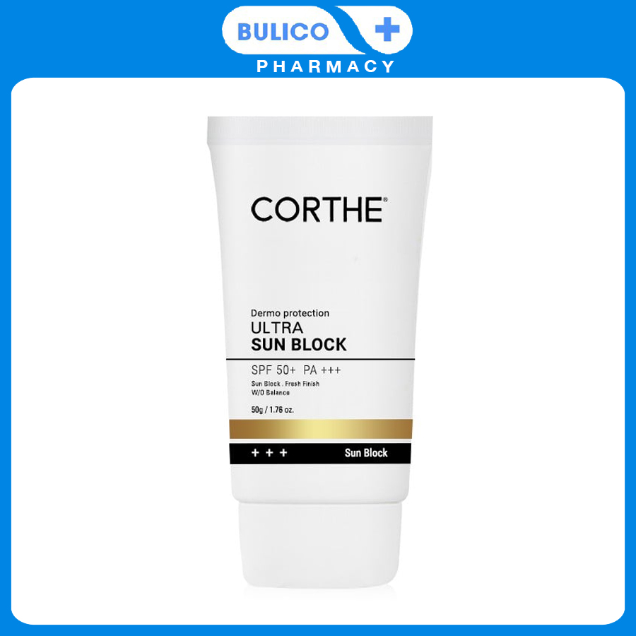 Kem chống nắng corthe dermo protection ultra sun block spf50+ pa+++ 50g nâng tông, dưỡng trắng da, giảm thâm sạm