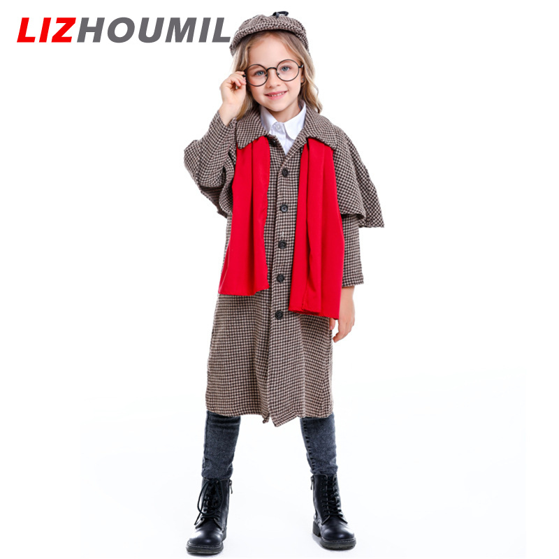 LIZHOUMIL Kids Detective Cosplay Costume Houndstooth Movie Character Role Play Costume For Halloween Birthday Theme Party - ยี่ห้อ LIZHOUMIL ราคา 662 บาท*ส่งฟรี
