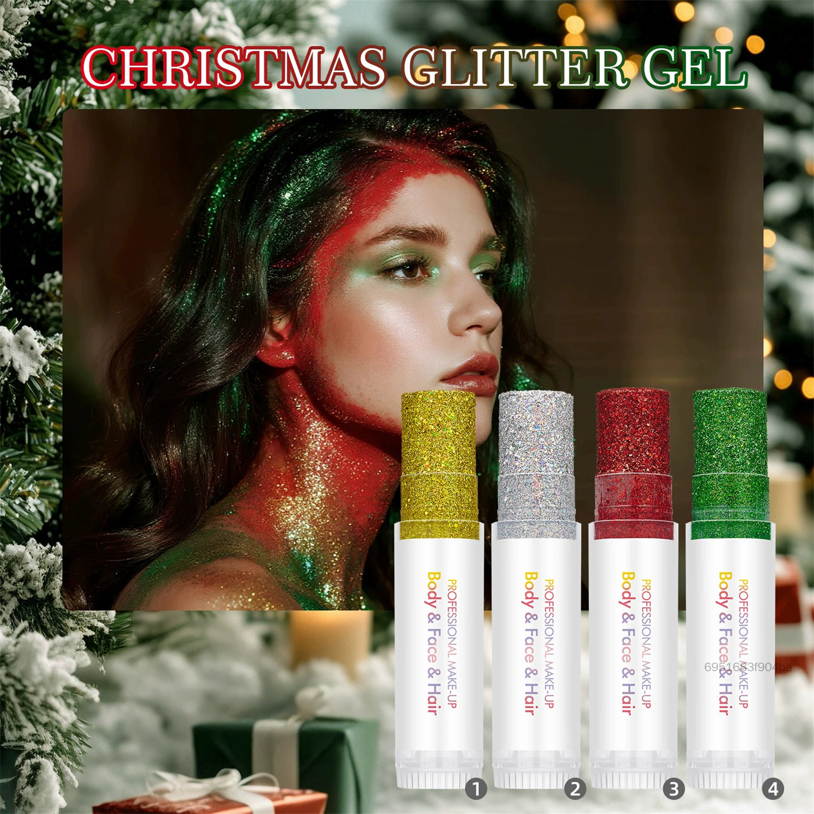 4 thỏi gel highlighter long lanh dành cho lễ hội Giáng sinh Trang điểm cơ thể với ánh ngọc trai Bộ 4 màu SUN-VN