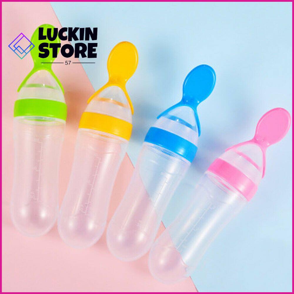 TREND 57SHOP Baby Kid Silicone Vắt kiệt Bình cho ăn Food Rice Feeder Bình sữa Với Muỗng