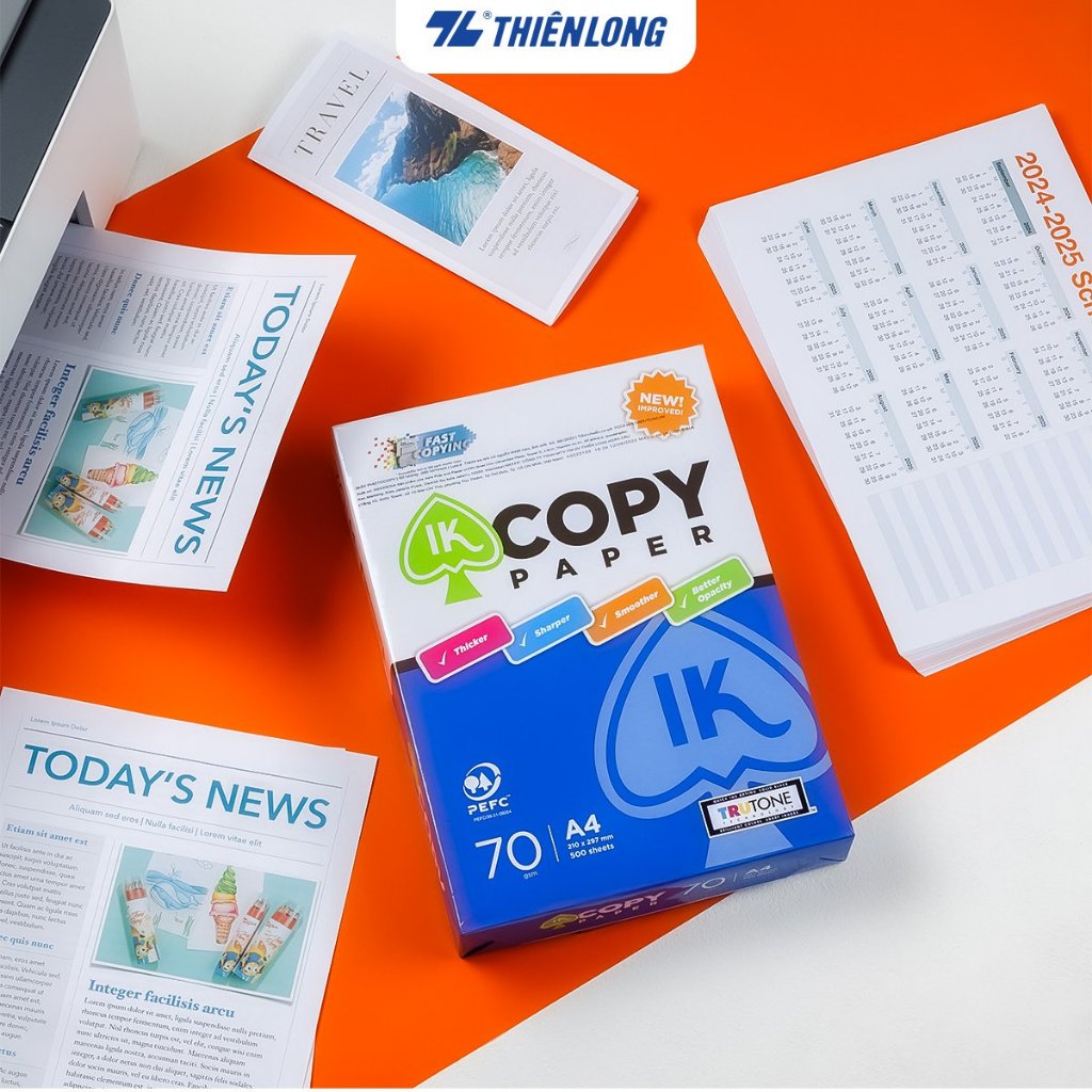 Giấy A4 500 tờ IK Copy 70 gsm - Giấy in A4 Thiên Long nhập khẩu Indonesia chất lượng và độ dày cao trắng sáng đều màu
