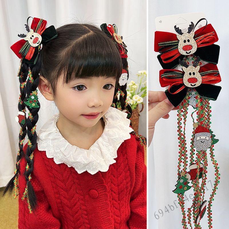 Kẹp tóc ruy băng xanh đỏ Elk Design cho Giáng sinh 2024