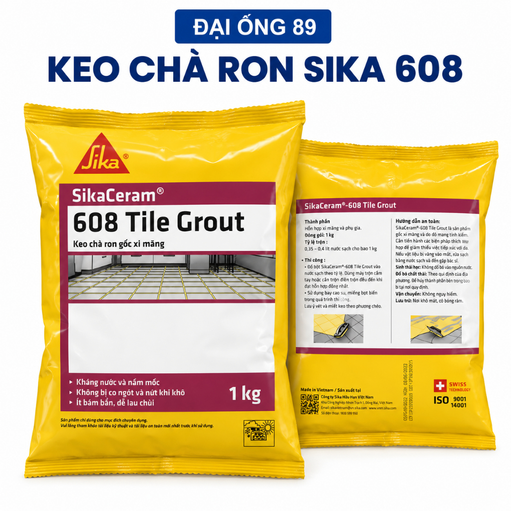 Keo Chà Ron Gạch Túi 1 KG SikaCeram 608 Tile Grout, Chít Mạch Gạch Nền Tường Chống Nấm Mốc