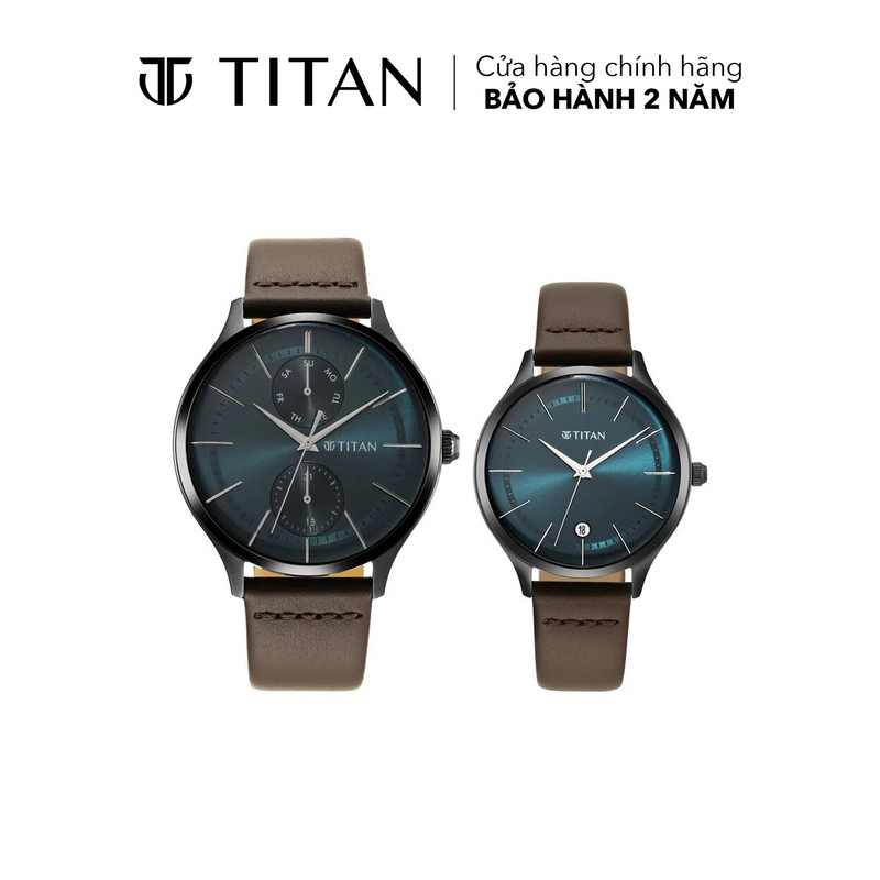 Đồng hồ đôi TITAN Bandhan dây thép không gỉ, mặt N/AMM, dây màu nâu, 9400494204QL01