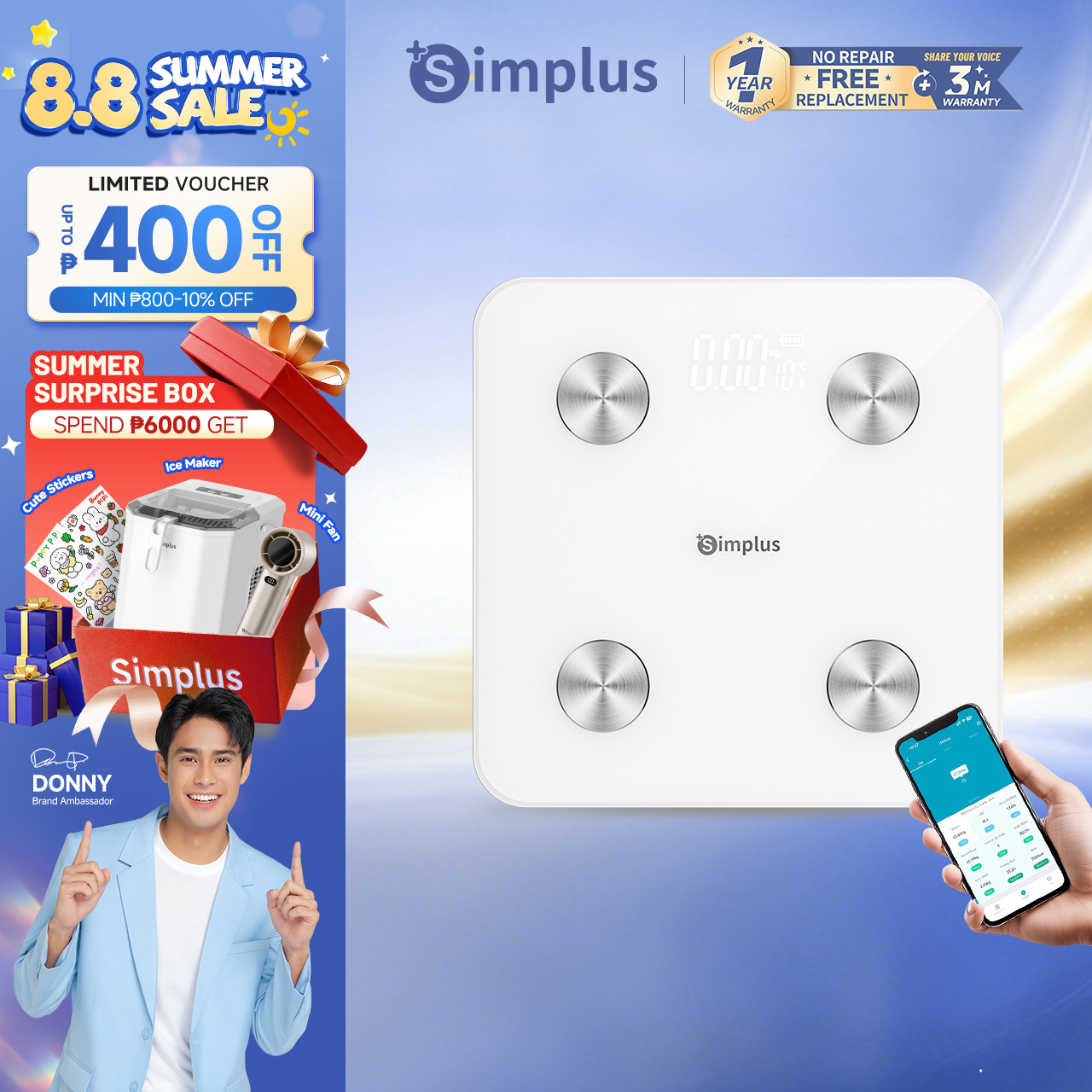 Simplus Smart Scale Weight Scale Body Weight Scale USB Bluetooth App Connection BMI Body Fat Muscle Mass