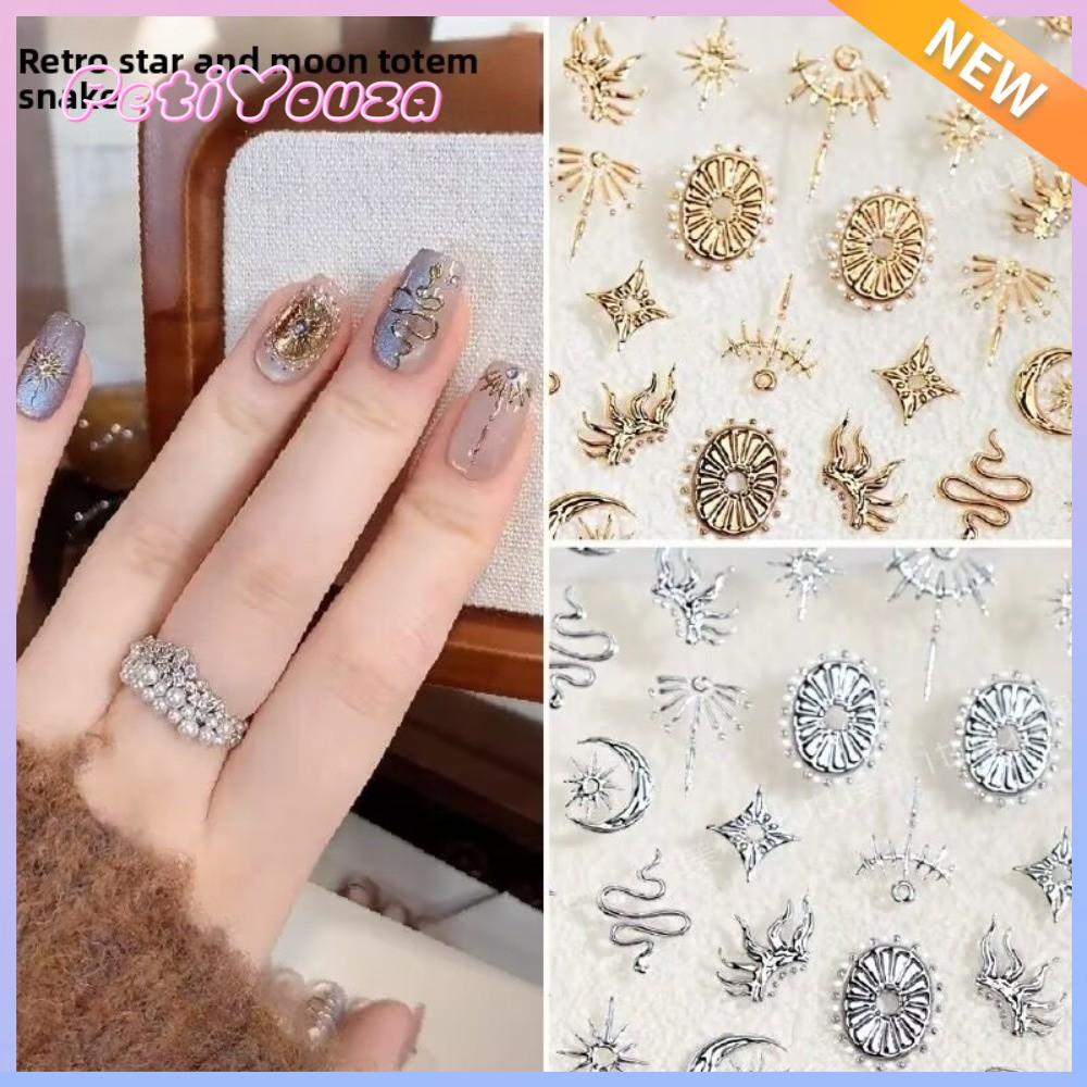 PETIYOUZA Thần tượng  trăng sao đồng Tem dán móng tay Thanh trượt nghệ thuật móng tay Vàng Bạc Tem nhãn trang trí móng tay  5D tự dính Dụng cụ làm móng DIY