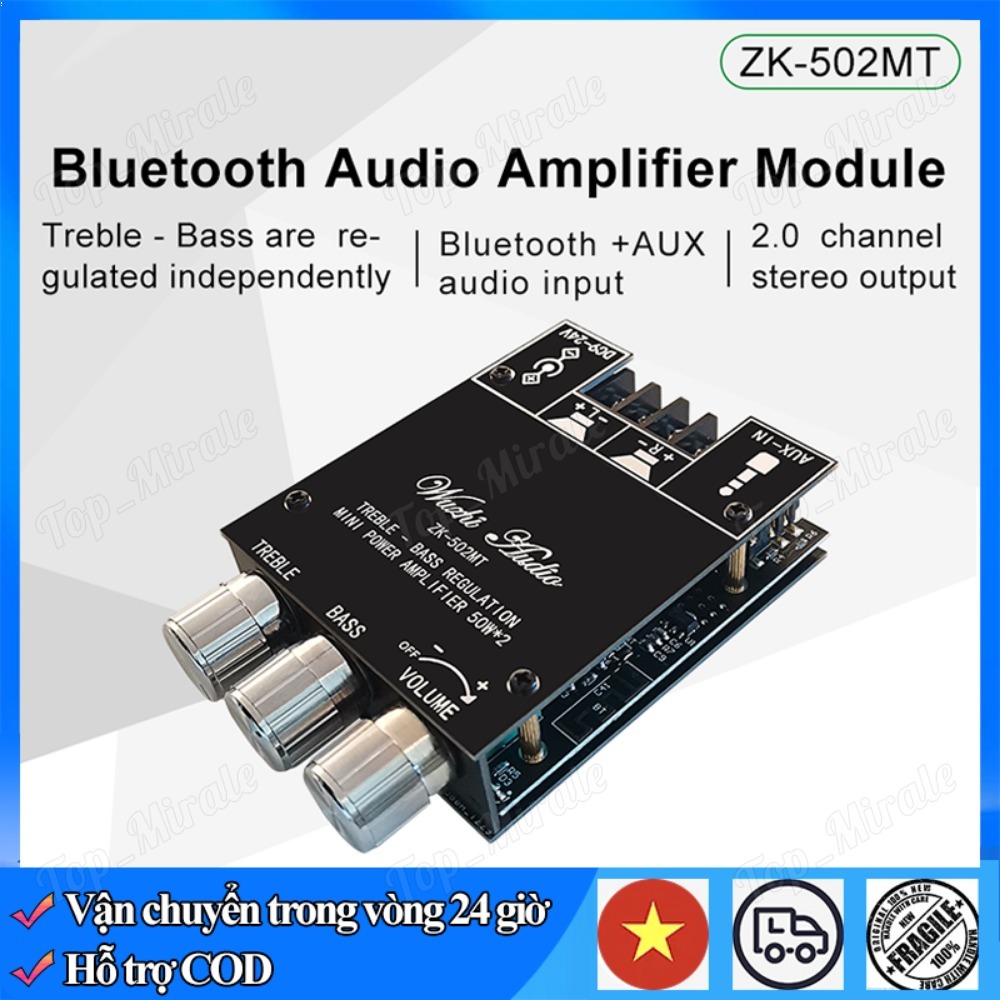 【Hàng giao ngay】ZK-502MT Bluetooth 5.0 Mô-đun khuếch đại kỹ thuật số HT21 2 * 50W Bộ khuếch đại kỹ thuật số AUX Mô-đun loa nghe nhạc tại nhà không dây