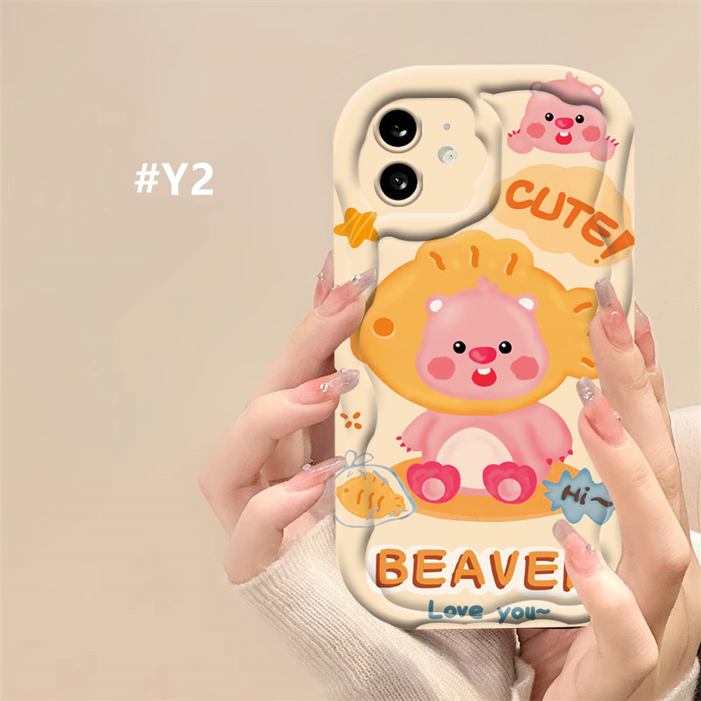 Case Realme C53 C51 C55 C30s C30 C35 C15 C12 Realme 11 10 5s 5 6i C25Y C21Y C11 C33 9i 7i 8i C2 C25 C17 C3 C1 6 Pro 3D Wavy Curved Edge Funny Happy Loopy Cute Little Beaver Soft Phone Cover Df
