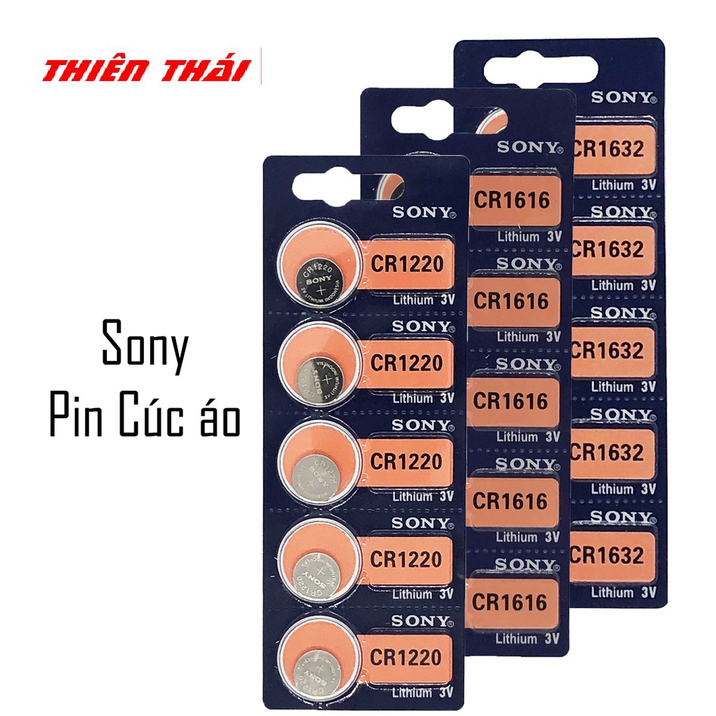Pin cúc áo sony lithium 3v cr1220, cr1616, cr1620, cr1632 - vỉ 5 viên