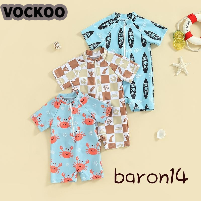 Boys Rush ชุดว่ายน้ำแขนสั้นพิมพ์ลายปู jumpsuit Summer swimsuit ราคา 164 บาท*ส่งฟรี