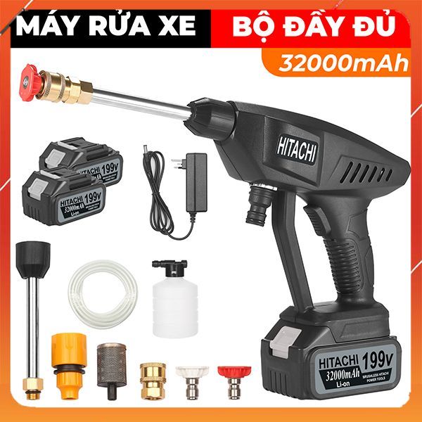 { bãi nhật } Máy rửa xe dùng pin máy rửa xe mini cầm tay HITACHI 199V mẫu mới áp lực cao súng xịt rử