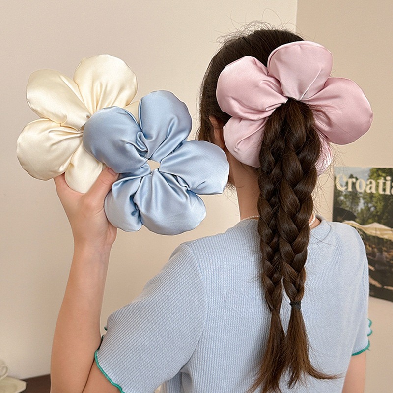 Extra Large Flower Hair Rope French Satin Large Intestine Hair Tie Flower Girl