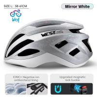 West Biking 123-124 Helm Olahraga Sepeda Aerodinamis dengan Gesper Kunci Magnetik Stabil untuk Pria dan Wanita Integrated Cycling Helmet Aerodynamic Breathable Bicycle MTB Road Bike Outdoor Sports Magnetic Lock Buckle Stable Men Women Helmet YP0708123-124