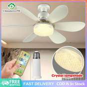 "Crystal Shade Ceiling Fan with Remote Control, 6 Blades"