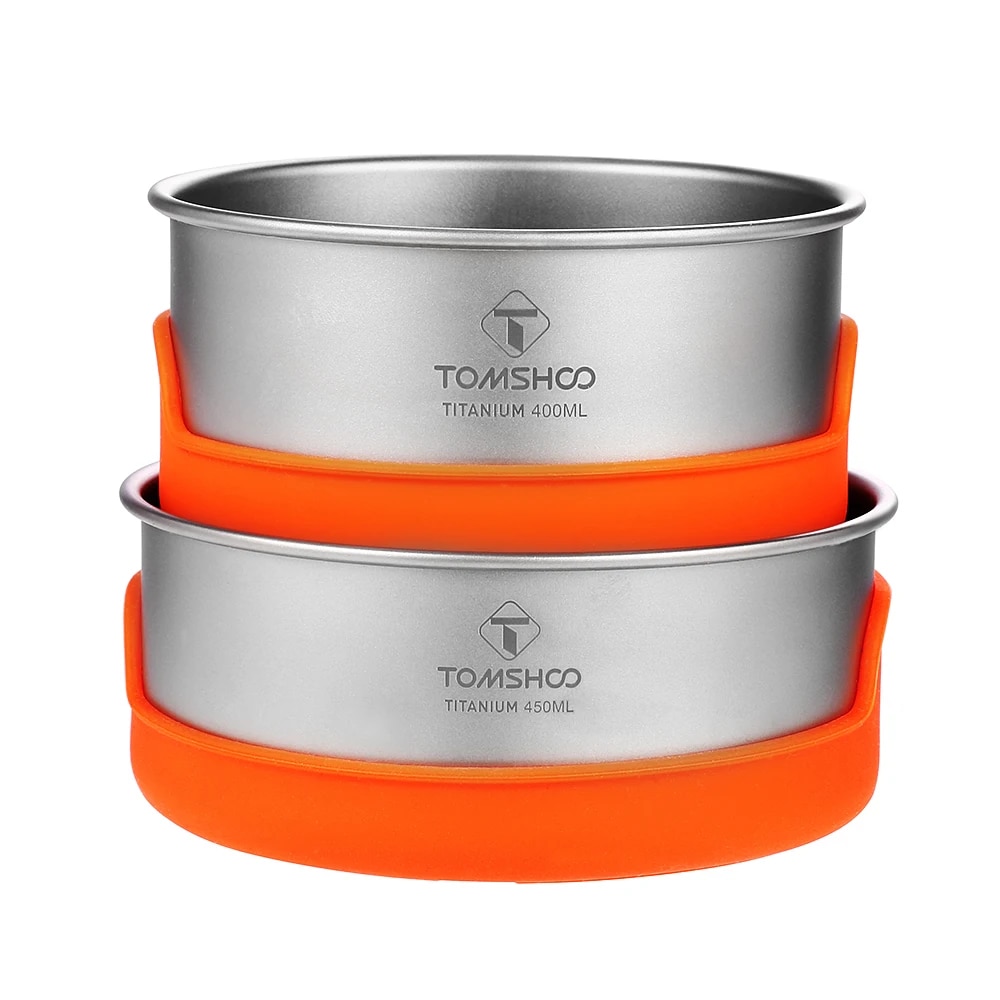TOMSHOO 2PCS Titanium Bowls Set Outdoor Titanium 400 450ML Camping Bowls
