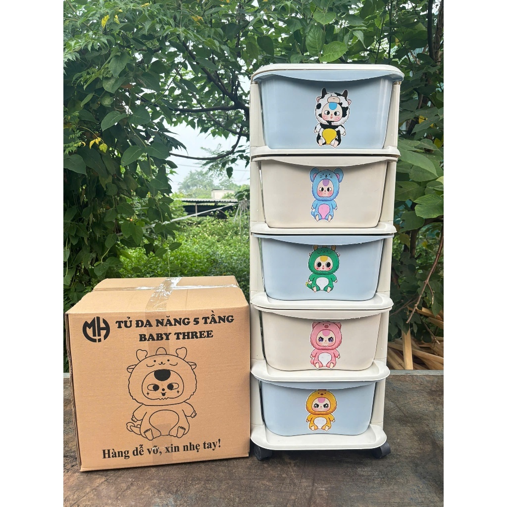Tủ nhựa đa sắc ngăn kéo 5 tầng có bánh xe hàng Việt Nhật