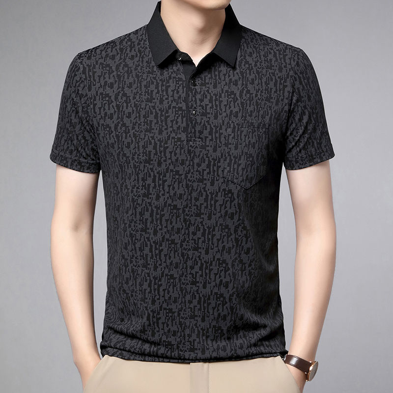 Áo sơ mi Polo cao cấp ngắn tay áo phông nam CHA Áo sơ mi giản dị áo lụa băng công sở trung niên Nửa 