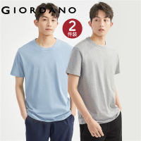 GIORDANO Men T-Shirts 2-Pack 100% Cotton Simple Basic Tee Solid Color Short Sleeve Crewneck Summer Comfy Casual Tshirts 18023211