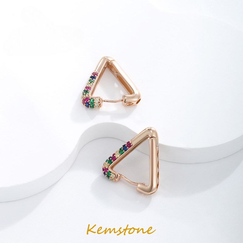 Kemstone New Fashion Colorful Cubic Zirconia Triangle Small Hoop Earrings for Women Jewelry Gifts ราคา 293 บาท*ส่งฟรี
