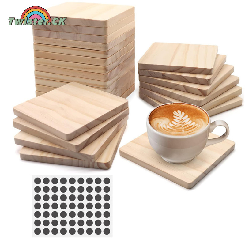 24 Pieces Unfinished Wood Coasters, 4 Inch Square Blank Wooden Coasters With Non-Slip Dots Sticker For DIY Stained Painting Wood Engraving Home Decor ราคา 702 บาท*ส่งฟรี