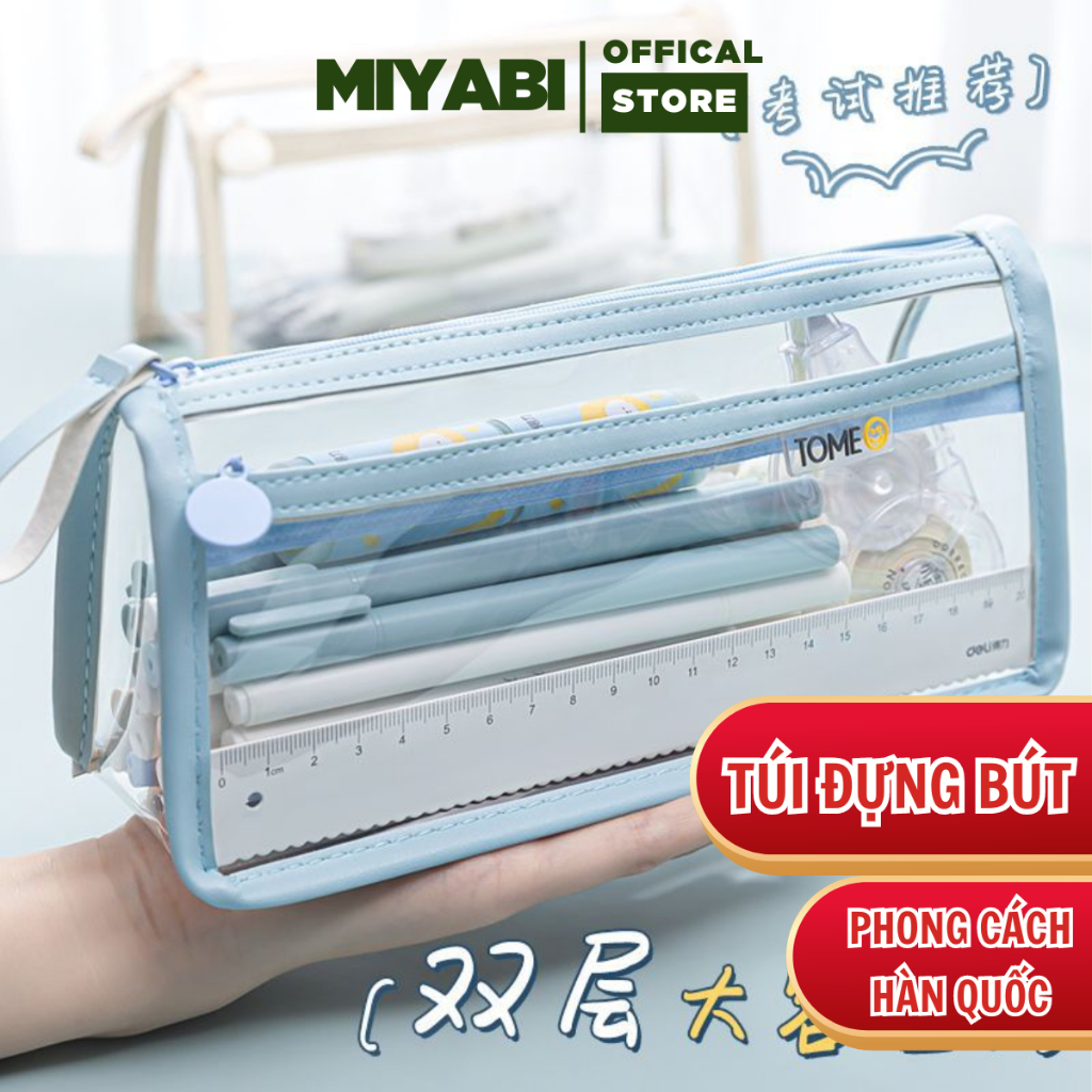 Hộp Bút Túi Đựng Bút Trong Suốt Cỡ Lớn Nhiều Ngăn Chống Thấm Nước Phong Cách Hàn Quốc - Túi Bóp Đựng