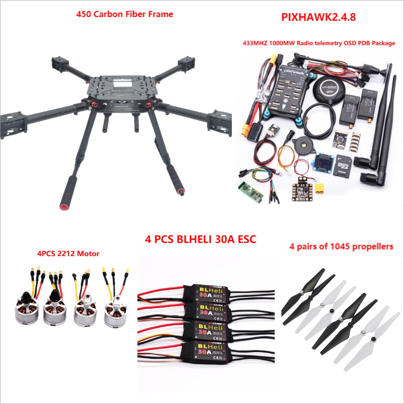 450 MW radio telemetry quadcopter blheli 30A 100 motor ESC FPV pixhawk2.4.8 flight control carbon fiber 2212 frame kit ArduPilot ราคา 7,064 บาท*ส่งฟรี