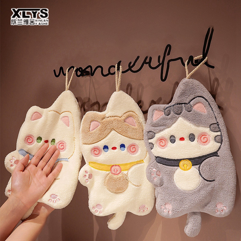 Cartoon hand towel with huggable cat, hanging absorbent towel, rag with strong water absorption ราคา 98 บาท*ส่งฟรี