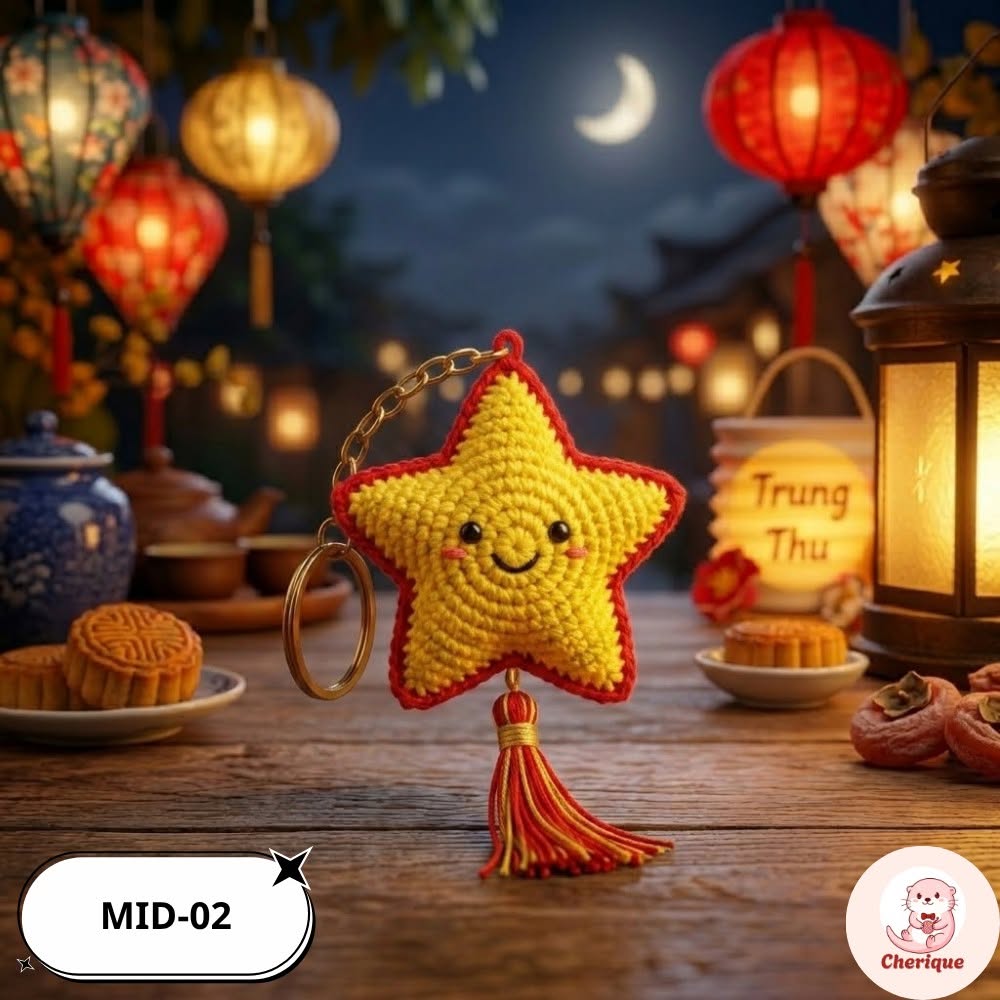 Móc khóa đèn ông sao len handmade