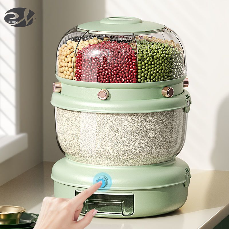 Rice barrel Double-layer rice barrel Sealed insect and moisture-proof Multifunctional grain storage box Rotatable multi-grid rice storage barrel ราคา 583 บาท*ส่งฟรี