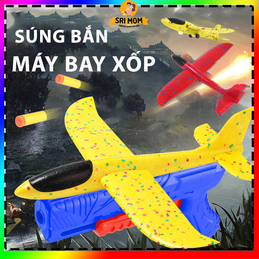 Đồ chơi súng bắn máy bay xốp, máy bay phóng tầm xa cho bé vui chơi ngoài trời