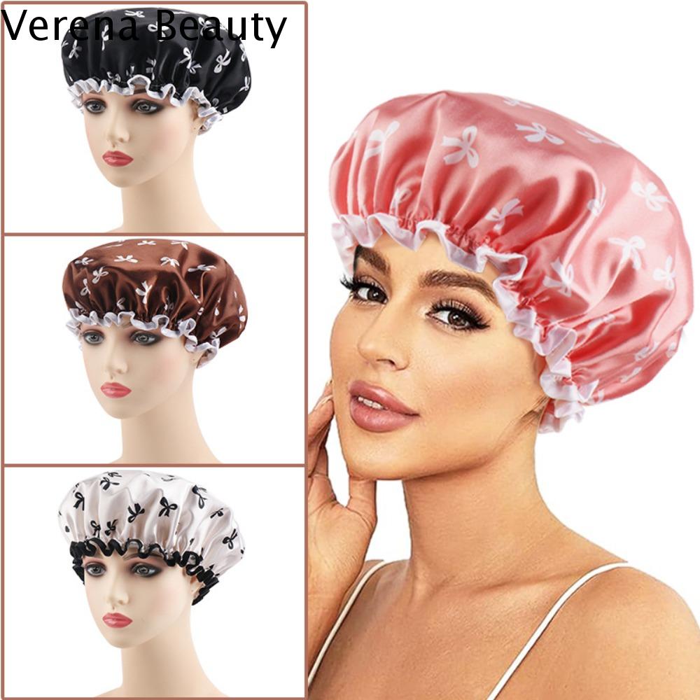 VERENA Không thấm nước Mũ tắm hai lớp Chống bẩn Tái sử dụng Mũ gội đầu Dễ thương Dày Mũ tắm Phụ nữ