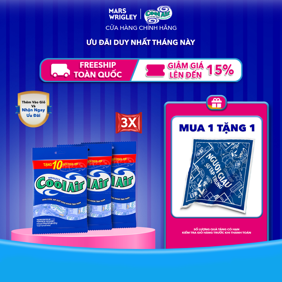   300 gói tặng 30 gói  Combo 3 Túi Kẹo Sing-Gum Cool Air Hương Bạc Hà - Khuynh Diệp Túi  Túi gồm 300 + 30 Gói x 2 Viên Kẹo  