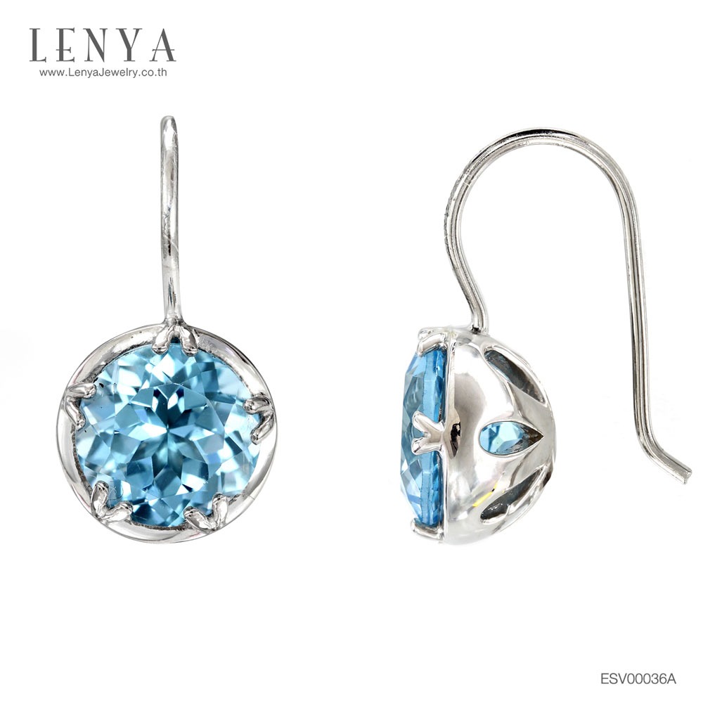 LENYA ต่างหูพลอยบลูโทแพซ เสริมความมั่นใจ ชัดเจน ปัญญา ขนาด 10 มิล ตัวเรือนเงินแท้925 ชุบทองคำขาว ราคา 4,455 บาท*ส่งฟรี