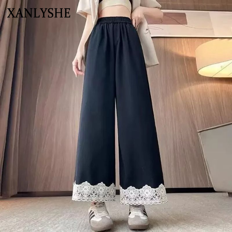 XANLYSHE กางเกงขาบานผู้หญิงลวดลายปักลูกไม้ รุ่นใหม่ฤดูร้อน ทรงหลวมเอวสูง ใส่สบายสไตล์ลำลอง ยาวถึงข้อเท้า ราคา 167 บาท*ส่งฟรี