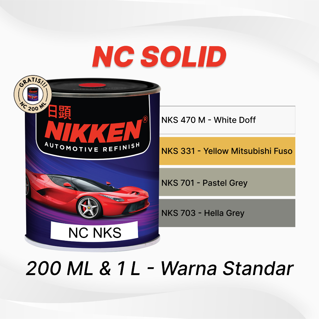 NIKKEN NKS NC Solid Color - Warna Standar - Cat Duco Mobil Motor Kayu Besi - White Doff / Yellow Mitsubishi Fuso / Pastel Grey / Hella Grey Giá 24,200 Đồng*Miễn phí vận chuyển