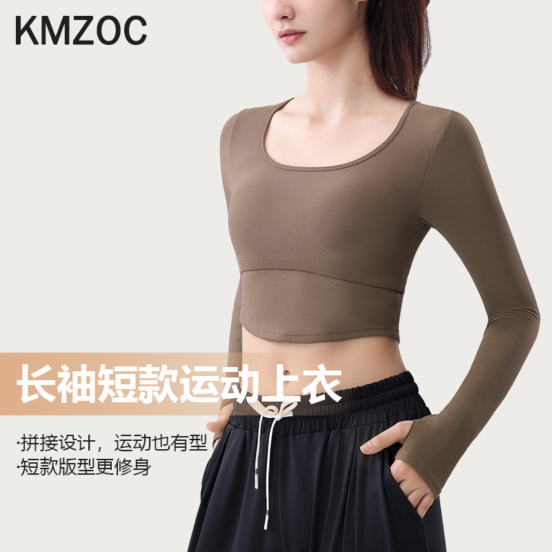 jiaojingchuan11 2023 Spring/Summer Sexy Shockproof Sports Long sleeved Shirt Sports Fitness Underwear Thumb Cover Yoga Suit for Women