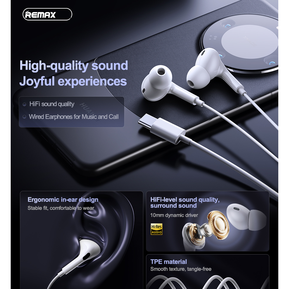 Tai nghe Remax RM-575 Pro In-ear, 10mm Driver, 4 Màu Đỏ Vàng Tím Xanh dương